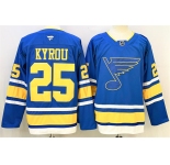Men's St. Louis Blues #25 Jordan Kyrou Blue 2025 Stitched Hockey Jersey