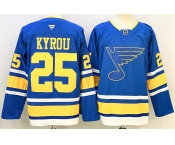 Men's St. Louis Blues #25 Jordan Kyrou Blue 2025 Stitched Hockey Jersey