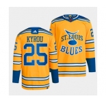 Men's St. Louis Blues #25 Jordan Kyrou Yellow 2022-23 Reverse Retro Stitched Jersey