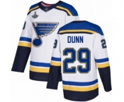Men's St. Louis Blues #29 Vince Dunn Authentic White Away 2019 Stanley Cup Champions Hockey Jersey