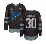 Men's St. Louis Blues #30 Martin Brodeur Authentic Black 1917-2017 100th Anniversary 2019 Stanley Cup Champions Hockey Jersey
