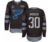 Men's St. Louis Blues #30 Martin Brodeur Authentic Black 1917-2017 100th Anniversary 2019 Stanley Cup Champions Hockey Jersey