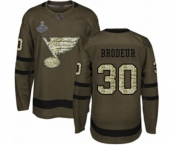 Men's St. Louis Blues #30 Martin Brodeur Authentic Green Salute to Service 2019 Stanley Cup Champions Hockey Jersey