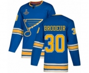 Men's St. Louis Blues #30 Martin Brodeur Authentic Navy Blue Alternate 2019 Stanley Cup Champions Hockey Jersey
