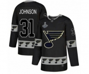 Men's St. Louis Blues #31 Chad Johnson Authentic Black Team Logo Fashion 2019 Stanley Cup Champions Hockey Jersey