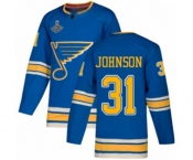 Men's St. Louis Blues #31 Chad Johnson Authentic Navy Blue Alternate 2019 Stanley Cup Champions Hockey Jersey