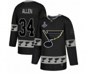 Men's St. Louis Blues #34 Jake Allen Authentic Black Team Logo Fashion 2019 Stanley Cup Champions Hockey Jersey