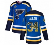 Men's St. Louis Blues #34 Jake Allen Authentic Blue Drift Fashion 2019 Stanley Cup Champions Hockey Jersey
