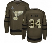 Men's St. Louis Blues #34 Jake Allen Authentic Green Salute to Service 2019 Stanley Cup Champions Hockey Jersey