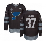 Men's St. Louis Blues #37 Klim Kostin Authentic Black 1917-2017 100th Anniversary 2019 Stanley Cup Champions Hockey Jersey