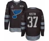 Men's St. Louis Blues #37 Klim Kostin Authentic Black 1917-2017 100th Anniversary 2019 Stanley Cup Champions Hockey Jersey