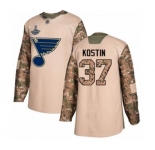 Men's St. Louis Blues #37 Klim Kostin Authentic Camo Veterans Day Practice 2019 Stanley Cup Champions Hockey Jersey