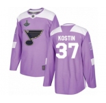 Men's St. Louis Blues #37 Klim Kostin Authentic Purple Fights Cancer Practice 2019 Stanley Cup Champions Hockey Jersey