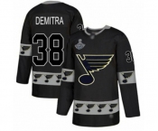 Men's St. Louis Blues #38 Pavol Demitra Authentic Black Team Logo Fashion 2019 Stanley Cup Champions Hockey Jersey