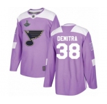 Men's St. Louis Blues #38 Pavol Demitra Authentic Purple Fights Cancer Practice 2019 Stanley Cup Champions Hockey Jersey