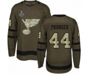 Men's St. Louis Blues #44 Chris Pronger Authentic Green Salute to Service 2019 Stanley Cup Champions Hockey Jersey