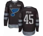 Men's St. Louis Blues #45 Luke Opilka Authentic Black 1917-2017 100th Anniversary 2019 Stanley Cup Champions Hockey Jersey