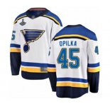Men's St. Louis Blues #45 Luke Opilka Fanatics Branded White Away Breakaway 2019 Stanley Cup Champions Hockey Jersey