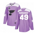 Men's St. Louis Blues #49 Ivan Barbashev Authentic Purple Fights Cancer Practice 2019 Stanley Cup Champions Hockey Jersey