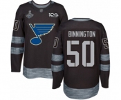 Men's St. Louis Blues #50 Jordan Binnington Authentic Black 1917-2017 100th Anniversary 2019 Stanley Cup Champions Hockey Jersey