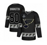 Men's St. Louis Blues #50 Jordan Binnington Authentic Black Team Logo Fashion 2019 Stanley Cup Champions Hockey Jersey