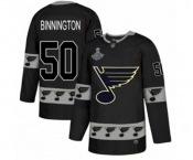 Men's St. Louis Blues #50 Jordan Binnington Authentic Black Team Logo Fashion 2019 Stanley Cup Champions Hockey Jersey