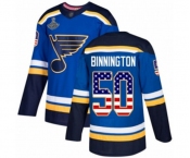 Men's St. Louis Blues #50 Jordan Binnington Authentic Blue USA Flag Fashion 2019 Stanley Cup Champions Hockey Jersey