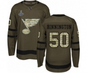 Men's St. Louis Blues #50 Jordan Binnington Authentic Green Salute to Service 2019 Stanley Cup Champions Hockey Jersey