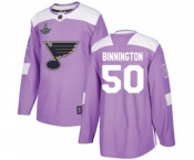 Men's St. Louis Blues #50 Jordan Binnington Authentic Purple Fights Cancer Practice 2019 Stanley Cup Champions Hockey Jersey