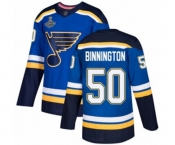 Men's St. Louis Blues #50 Jordan Binnington Authentic Royal Blue Home 2019 Stanley Cup Champions Hockey Jersey