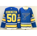 Men's St. Louis Blues #50 Jordan Binnington Blue 2025 Stitched Hockey Jersey