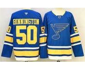 Men's St. Louis Blues #50 Jordan Binnington Blue 2025 Stitched Hockey Jersey