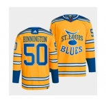 Men's St. Louis Blues #50 Jordan Binnington Yellow 2022-23 Reverse Retro Stitched Jersey