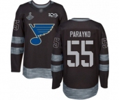 Men's St. Louis Blues #55 Colton Parayko Authentic Black 1917-2017 100th Anniversary 2019 Stanley Cup Champions Hockey Jersey