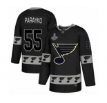 Men's St. Louis Blues #55 Colton Parayko Authentic Black Team Logo Fashion 2019 Stanley Cup Champions Hockey Jersey