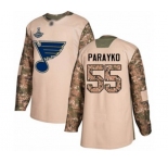 Men's St. Louis Blues #55 Colton Parayko Authentic Camo Veterans Day Practice 2019 Stanley Cup Champions Hockey Jersey