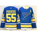 Men's St. Louis Blues #55 Colton Parayko Blue 2025 With A Patch Stitched Hockey Jersey