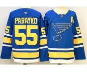 Men's St. Louis Blues #55 Colton Parayko Blue 2025 With A Patch Stitched Hockey Jersey