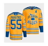 Men's St. Louis Blues #55 Colton Parayko Yellow 2022-23 Reverse Retro Stitched Jersey