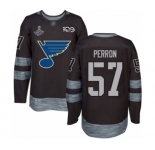 Men's St. Louis Blues #57 David Perron Authentic Black 1917-2017 100th Anniversary 2019 Stanley Cup Champions Hockey Jersey