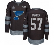 Men's St. Louis Blues #57 David Perron Authentic Black 1917-2017 100th Anniversary 2019 Stanley Cup Champions Hockey Jersey
