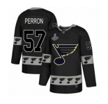 Men's St. Louis Blues #57 David Perron Authentic Black Team Logo Fashion 2019 Stanley Cup Champions Hockey Jersey