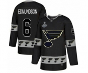 Men's St. Louis Blues #6 Joel Edmundson Authentic Black Team Logo Fashion 2019 Stanley Cup Champions Hockey Jersey