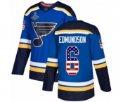 Men's St. Louis Blues #6 Joel Edmundson Authentic Blue USA Flag Fashion 2019 Stanley Cup Champions Hockey Jersey