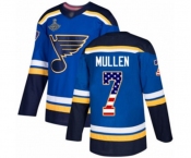 Men's St. Louis Blues #7 Joe Mullen Authentic Blue USA Flag Fashion 2019 Stanley Cup Champions Hockey Jersey