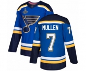 Men's St. Louis Blues #7 Joe Mullen Authentic Royal Blue Home 2019 Stanley Cup Champions Hockey Jersey