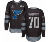 Men's St. Louis Blues #70 Oskar Sundqvist Authentic Black 1917-2017 100th Anniversary 2019 Stanley Cup Champions Hockey Jersey