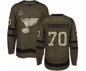 Men's St. Louis Blues #70 Oskar Sundqvist Authentic Green Salute to Service 2019 Stanley Cup Champions Hockey Jersey