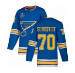 Men's St. Louis Blues #70 Oskar Sundqvist Authentic Navy Blue Alternate 2019 Stanley Cup Champions Hockey Jersey