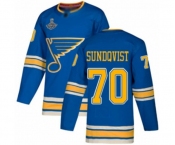 Men's St. Louis Blues #70 Oskar Sundqvist Authentic Navy Blue Alternate 2019 Stanley Cup Champions Hockey Jersey